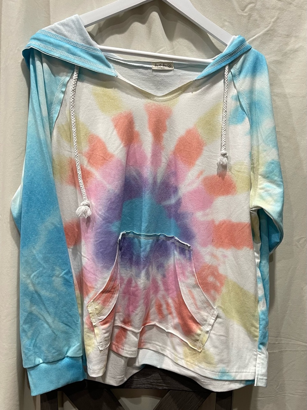 Tie-Dye Hooded Pullover Top - Multicolor